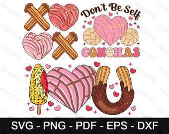 Valentine’s Day Mexican Bakery Clipart | Concha, Churro & Sweet Treats | SVG PNG JPG pdf eps dxf