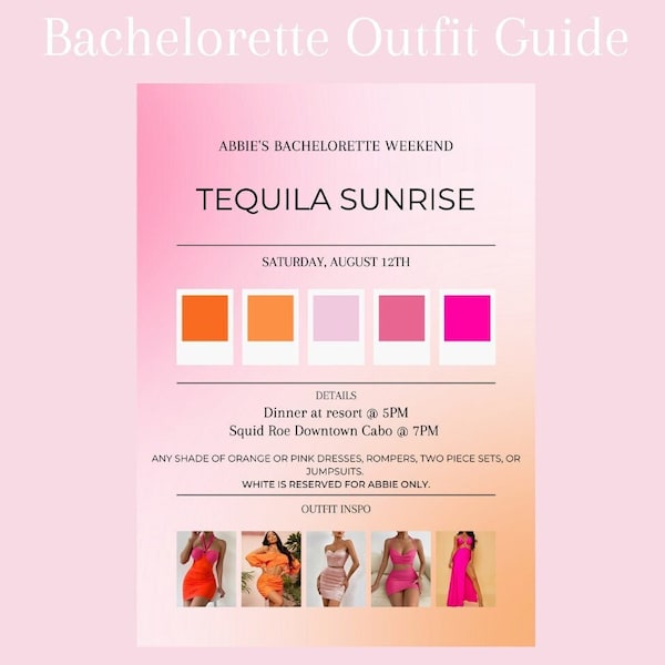Tequila Sunrise Bachelorette Outfit Guide, Bachelorette Weekend, Outfit Inspo, Cabo Weekend, Bachelorette Planning, Bachelorette Weekend