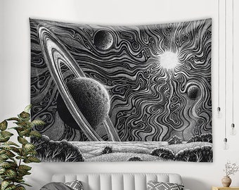 Planetary Tapestry, Black and White Tapestry,Art Tapestry,Cosmic Tapestry,Science Fiction Tapestry,Photographic background,Living Room Decor