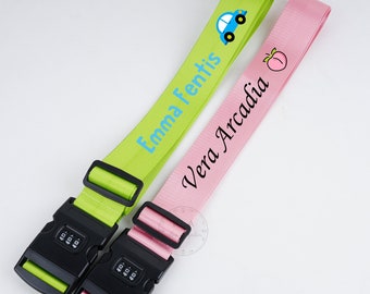 Personalised Printed Luggage Straps, Luggage Strap with Combination Lock, Security Luggage Strap, Adjustable Suitcase Strap, ID Strap