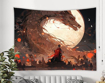 Dragon and Youth tapestry, Dragon Wall Hanging ,Custom Tapestry,Legendary Tapestry,Fantasy Wall Art,Bedroom Wall Art, Tapestry Hanging