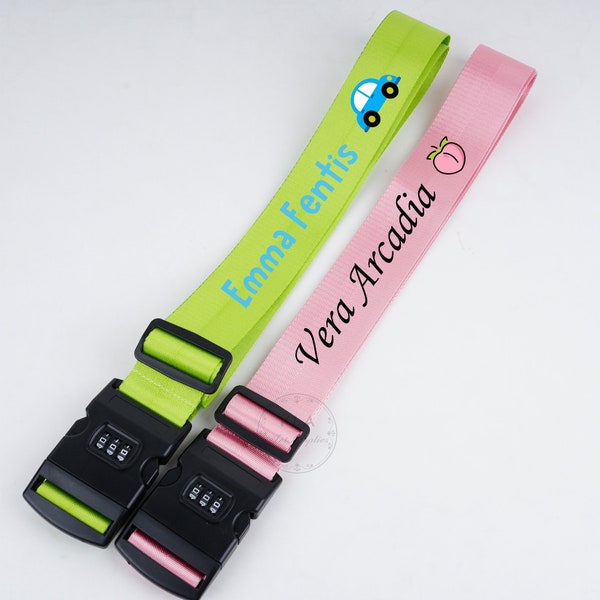 Personalised Printed Luggage Straps, Luggage Strap with Combination Lock, Security Luggage Strap, Adjustable Suitcase Strap, ID Strap