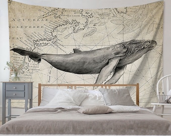 Whale tapestries, Map tapestries, Animal tapestries, Nautical tapestries, Vintage Wall Decoration, School Wall Decoration, Background cloth