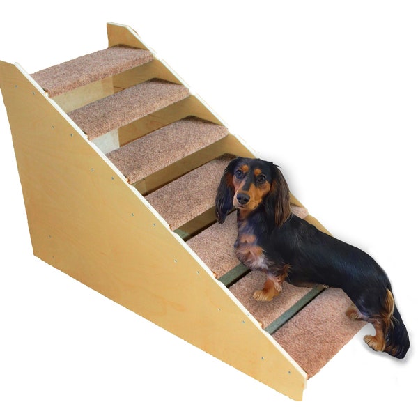 Short Leg Pet Steps, Made in USA, 3 Inch Step Height Quality Wood & Carpet, Durable Dog Cat Stair, Portable 7 Stairs for High Beds, Couches