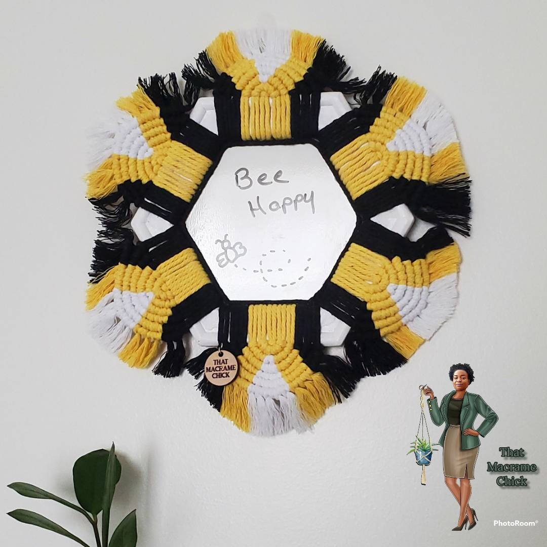 Macrame Hexagon Dry Erase Board Wall Art Natural Macrame Etsy