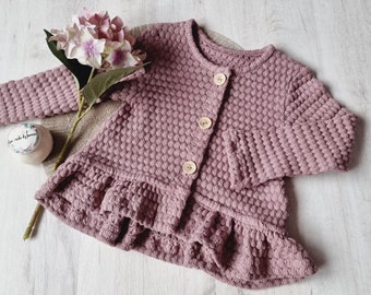 Strickjacke Mädchen, Cardigan für Kinder, Jacke mit Volant, Größe 62-128