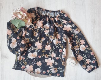 Bluse aus Musselin, luftig-leichte Frühlingsbluse, Oberteil, Herbstbluse, Bluse für Babys, Blumenmuster