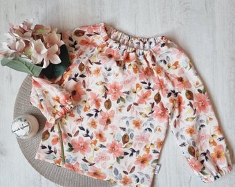 Bluse aus Musselin, luftig-leichte Frühlingsbluse, Oberteil, Herbstbluse, Bluse für Babys, Blumenmuster