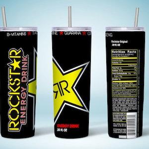 Diseños de sublimación de vaso delgado de 20 oz, plantilla de vaso delgado de 20 onzas, descargas de diseños de sublimación de energía Rockstar, envoltura de vaso PNG