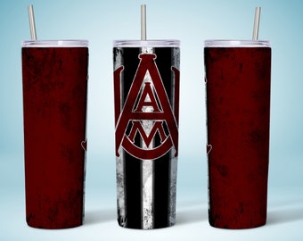 20oz Skinny Tumbler Sublimation Designs, 20 Ounce Skinny Tumbler Template, AAMU Bulldogs Sublimation Designs Downloads, Tumbler Wrap PNG,
