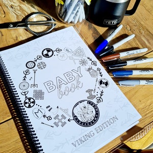 Baby Book - Viking Norse Edition // Colouring Scrapbook Journal - Newborn Gift - Baby Shower - Memory Book - Photo Album Active