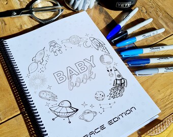 Baby Book - Space Edition // Colouring Scrapbook Journal - Newborn Gift - Baby Shower - Memory Book - Photo Album