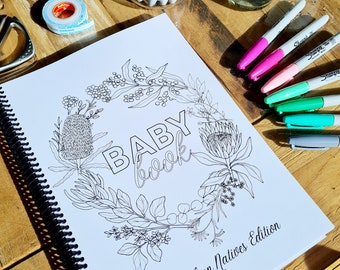 Baby Book - Australian Natives // Colouring Scrapbook Journal - Newborn Gift - Baby Shower - Memory Book - Photo Album