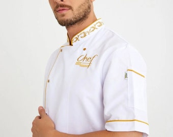 White Gold embroidery Chef Lycra Cook Jacket
