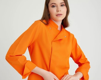 Orange Women's Chef Jacket with Embroidery, Custom, Name, Birthdays, Christmas, Gifts, Restaurant, Hotel, Professional