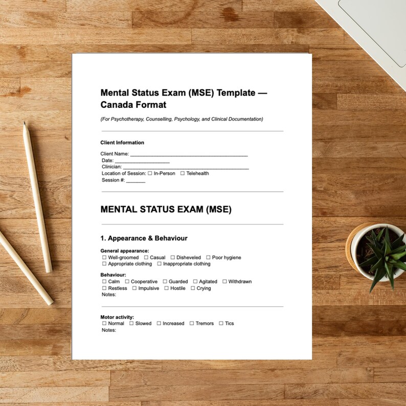 Canada Mental Status Exam MSE Template Therapist Clinical Assessment ...