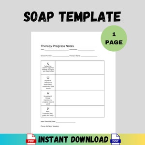 Editable SOAP Therapy Notes Progress Template PDF Word Printable Counseling Record Sheet Therapist Documentation Session Notes Mental Health