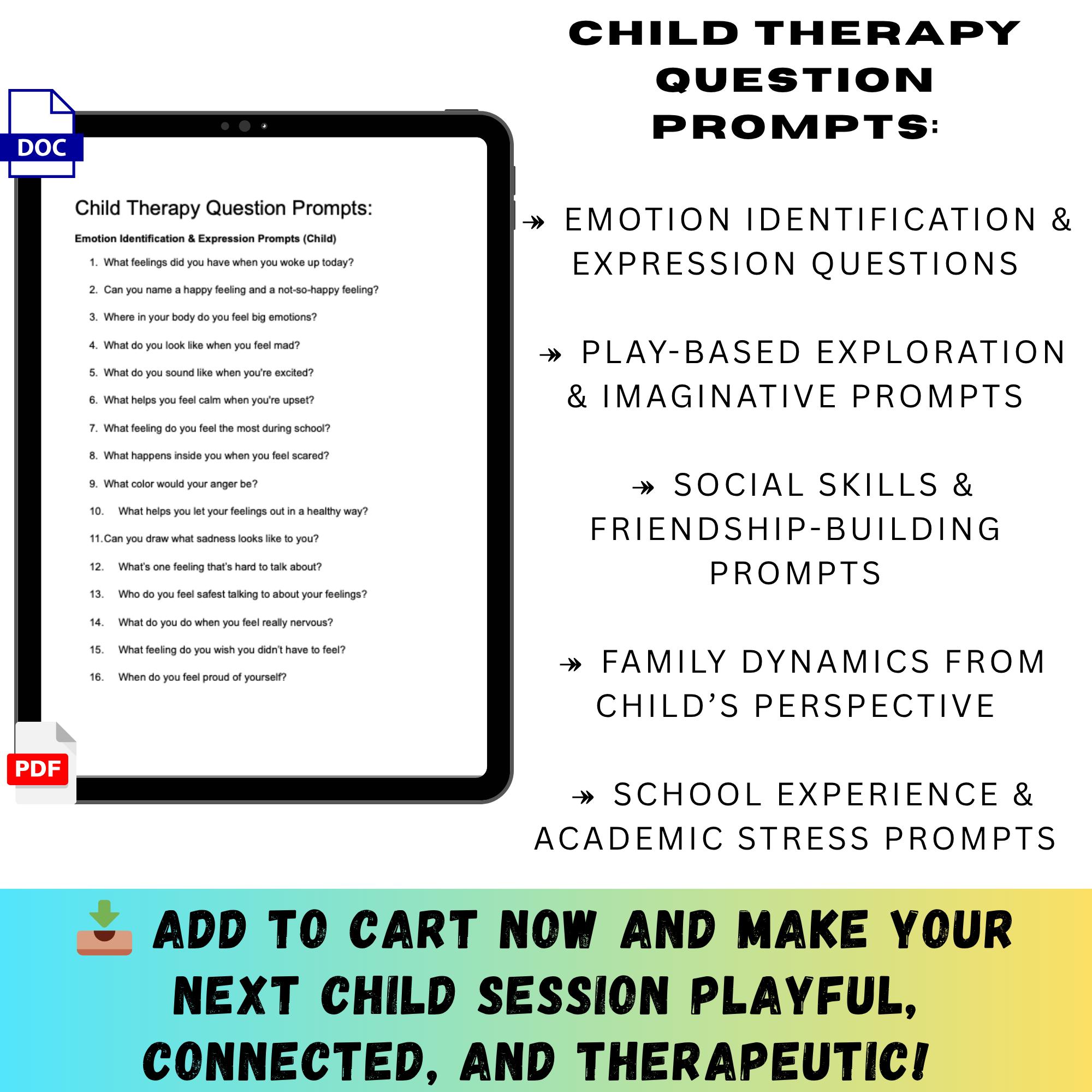 Child Therapy Prompts: Social Skills, Emotions (PDF & Word) - Etsy
