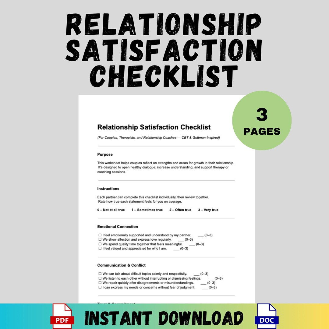 Relationship Checklist.pdf Relationship Satisfaction Checklist for Couples Therapist Tool CBT ...