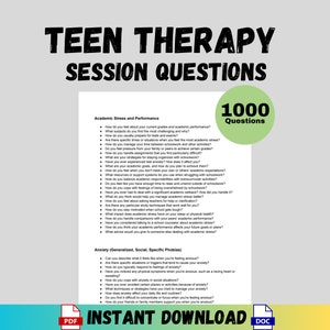 Teen Therapy Session Questions Counseling Tools Therapist Mental Health Printable PDF and Searchable Word Doc Counselor Digital Download
