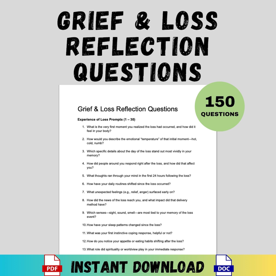 Grief Loss Therapy Questions Printable Prompts Counselors Therapist ...