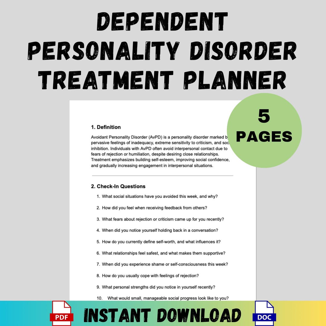 Dependent Personality Disorder Treatment Planner DPD Therapy Worksheets ...