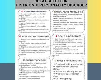 Histrionic Persönlichkeits-Störung Therapie Eingriffe Spickzettel PDF für Ratgeber CBT-Tool Arbeitsblatt Psychische Gesundheit Therapeut Ressourcen