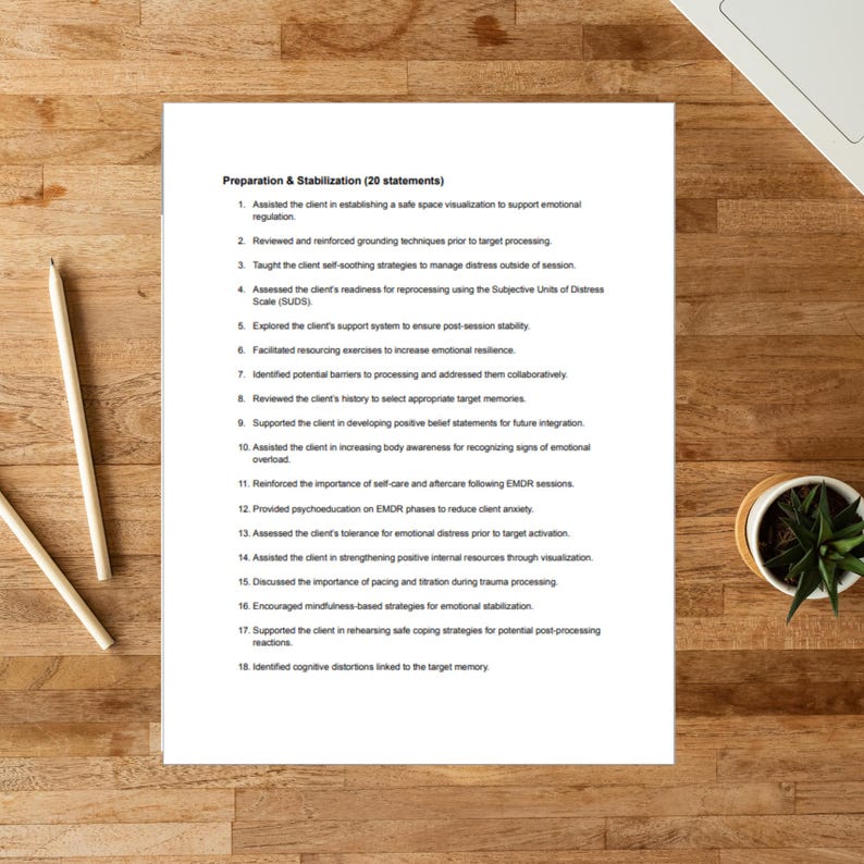 EMDR Progress Note Statements for Therapists Counseling Tool for Trauma ...