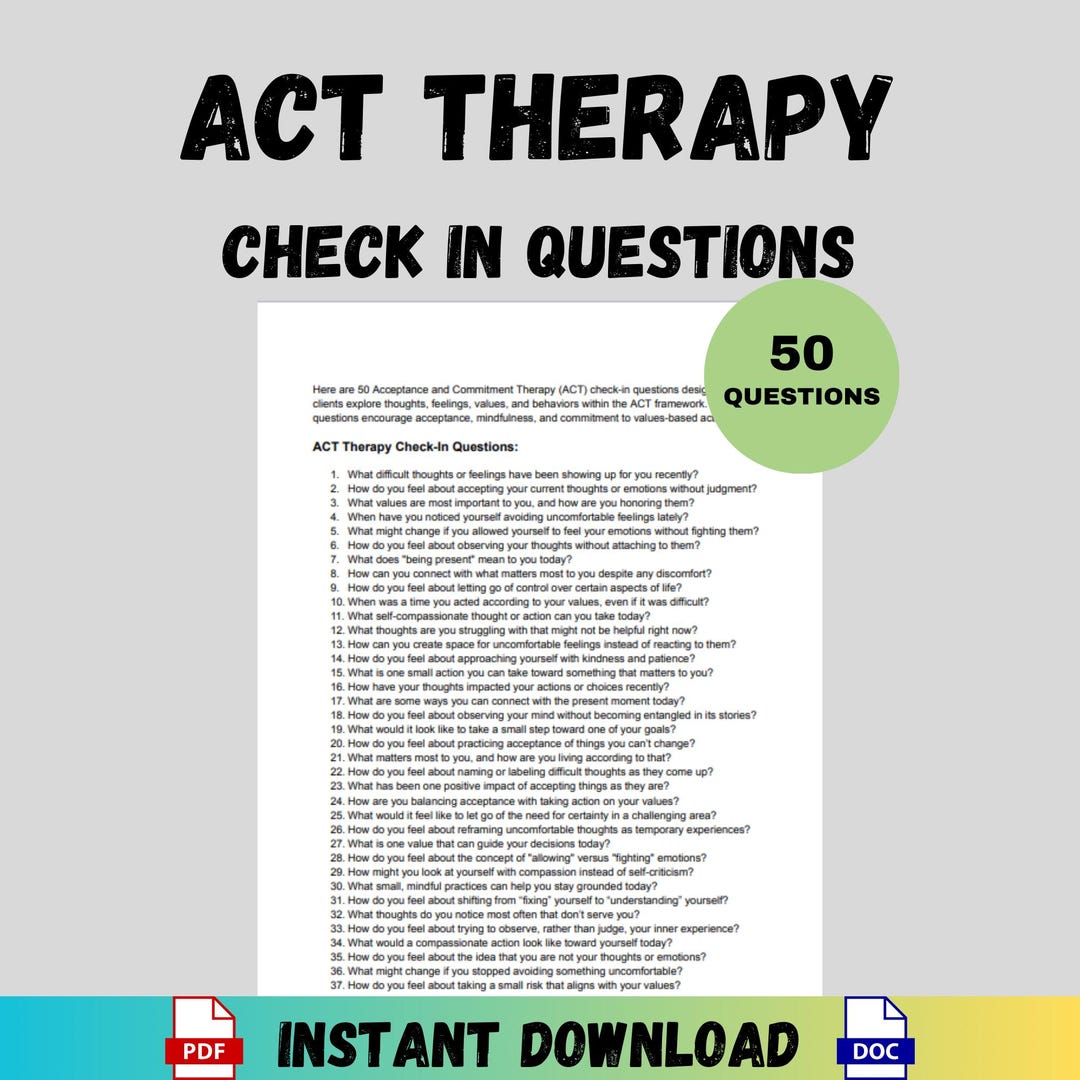 ACT Therapy Questions Acceptance Commitment Therapy Check-in Counseling ...