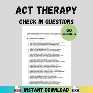 Questions d'arrivée pour la thérapie ACT Acceptation Engagement Outils de counseling pour la thérapie Version imprimable des ressources pour thérapeutes en santé mentale Conseillers en cabinet