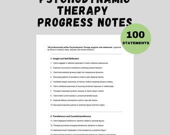 Psychodynamic Therapy Progress Notes Editable Template Mental Health Counseling Statements Word PDF for Therapists Clinical Documentation