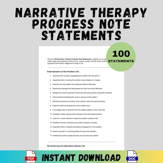 Narrative Therapy Progress Note Statements Printable Counseling