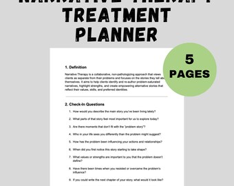 Narrative Therapy Treatment Planner for Therapists Printable Goals Interventions Progress Notes Check In Questions Editable Journal Prompts