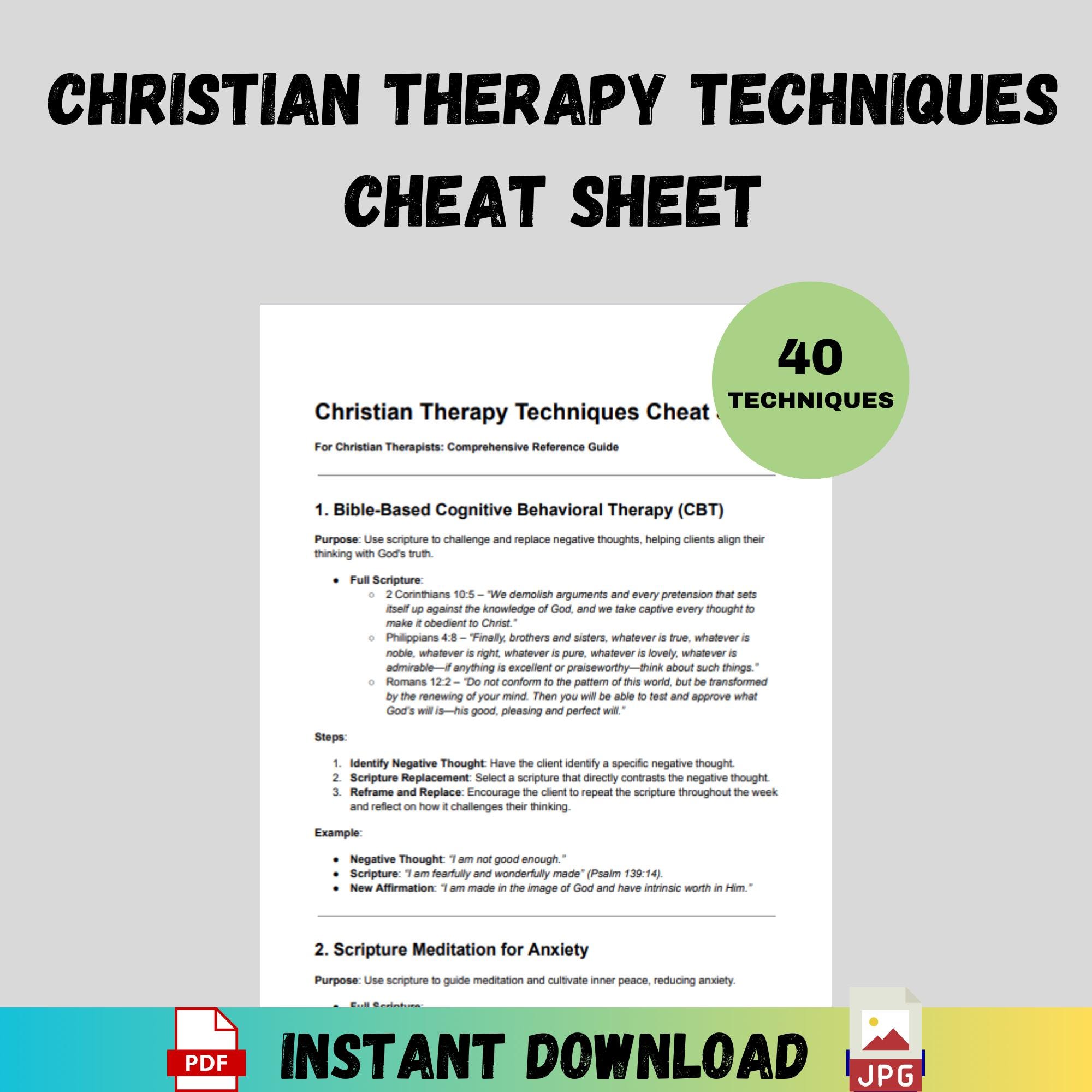 Christian Therapy Techniques Cheat Sheet Bible-Based Tools Faith-Based Client Sessions Therapy For Christian Counseling Christian Therapist