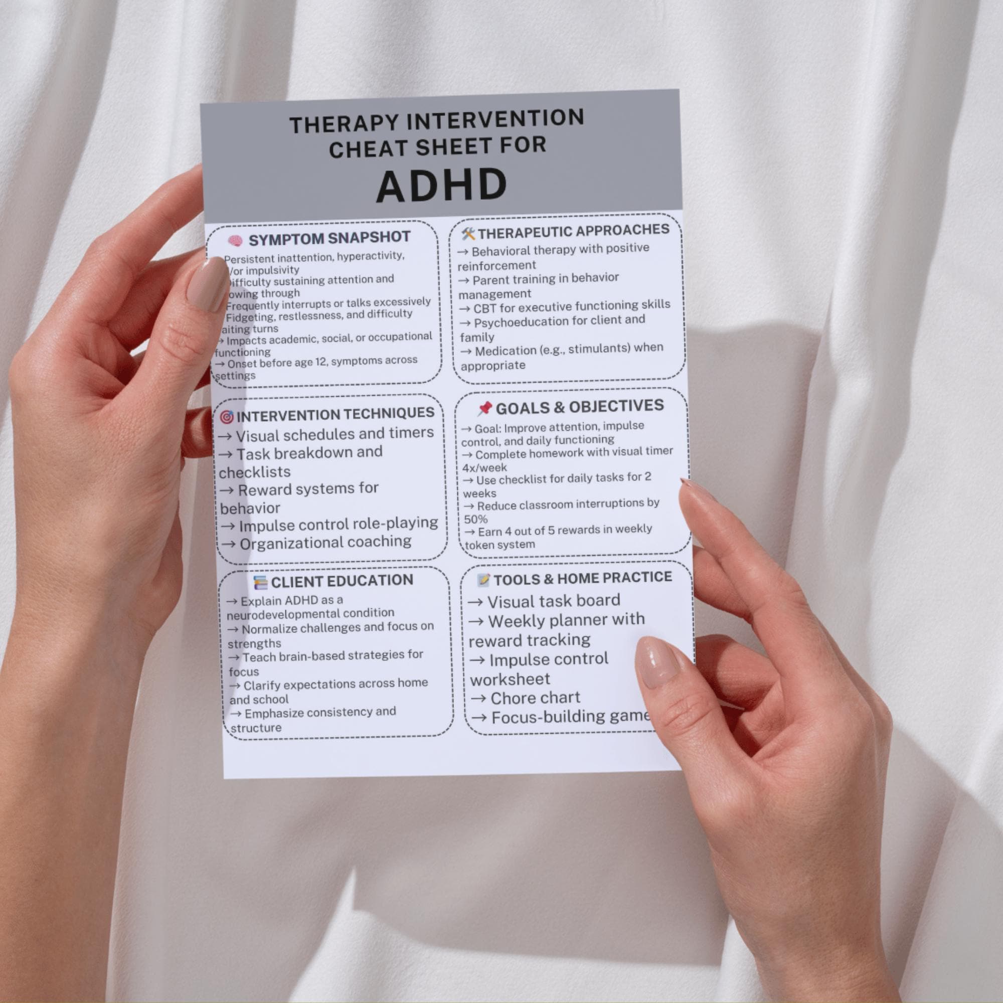 ADHD Therapy Interventions Cheat Sheet for Counselors CBT Tool Mental ...