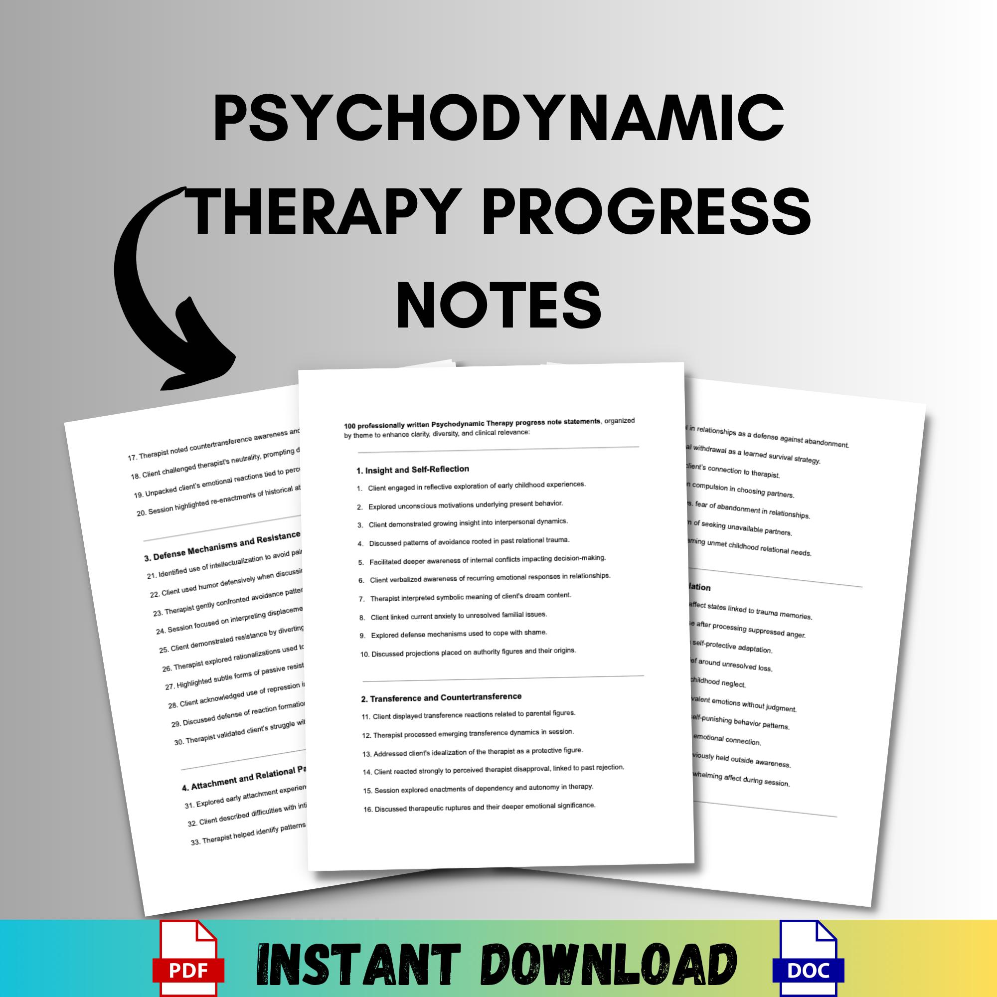 Example Process Note Psychodynamic Psychodynamic Therapy Progress Notes Editable Template Mental Health ...