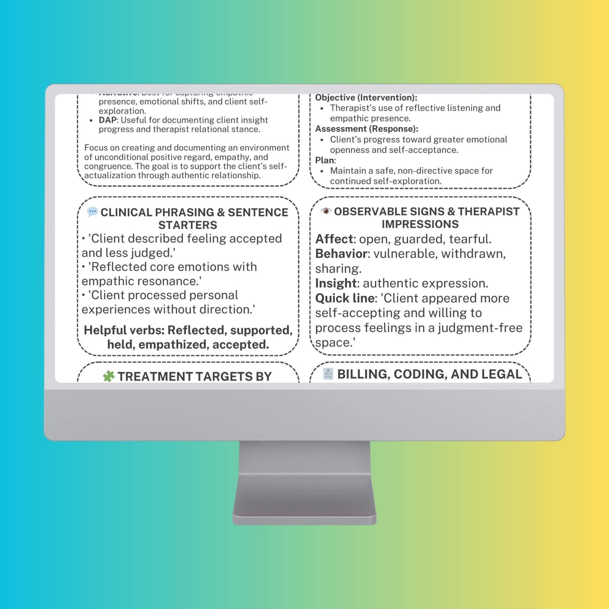 Client-centered Therapy Note-taking Cheat Sheet PDF SOAP DAP Clinical ...