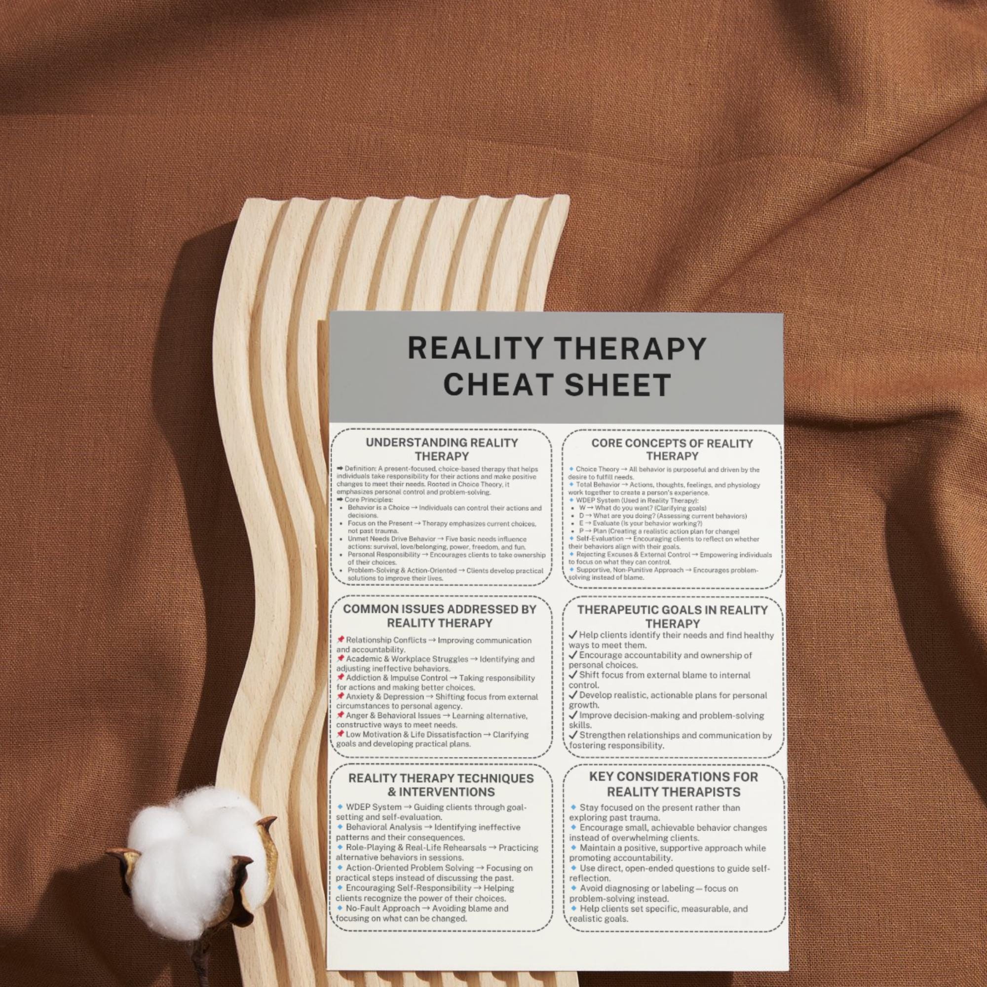Reality Therapy Cheat Sheet Counseling Tools for Reality Therapy ...
