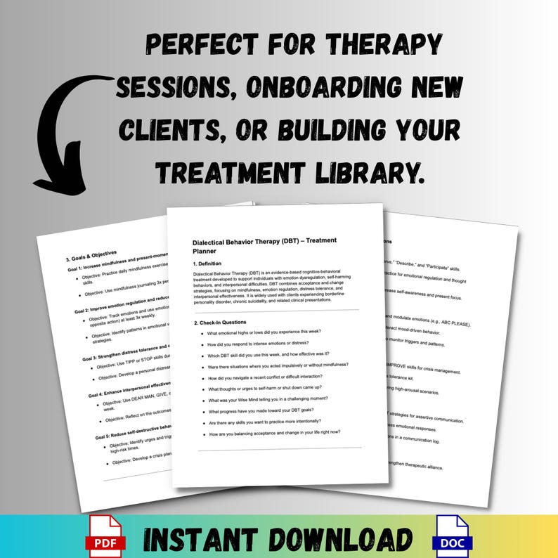 DBT Treatment Planner Therapy Questions Mental Health Interventions ...