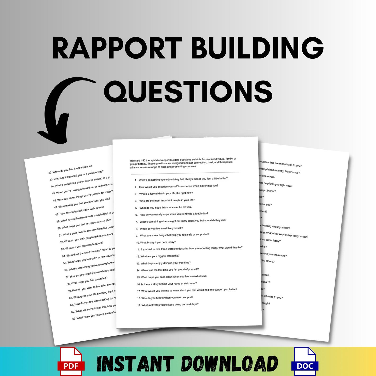 Therapy Rapport Building Questions PDF Counseling Icebreakers for ...