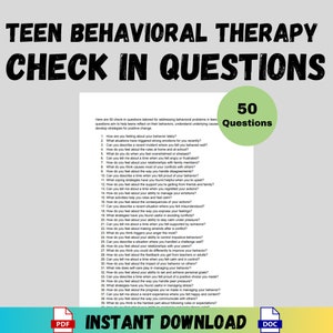 Teen Behavioral Therapy Questions Teen Check In Counseling Tools Printable PDF Word Doc Digital Download Adolescent Therapy Resource