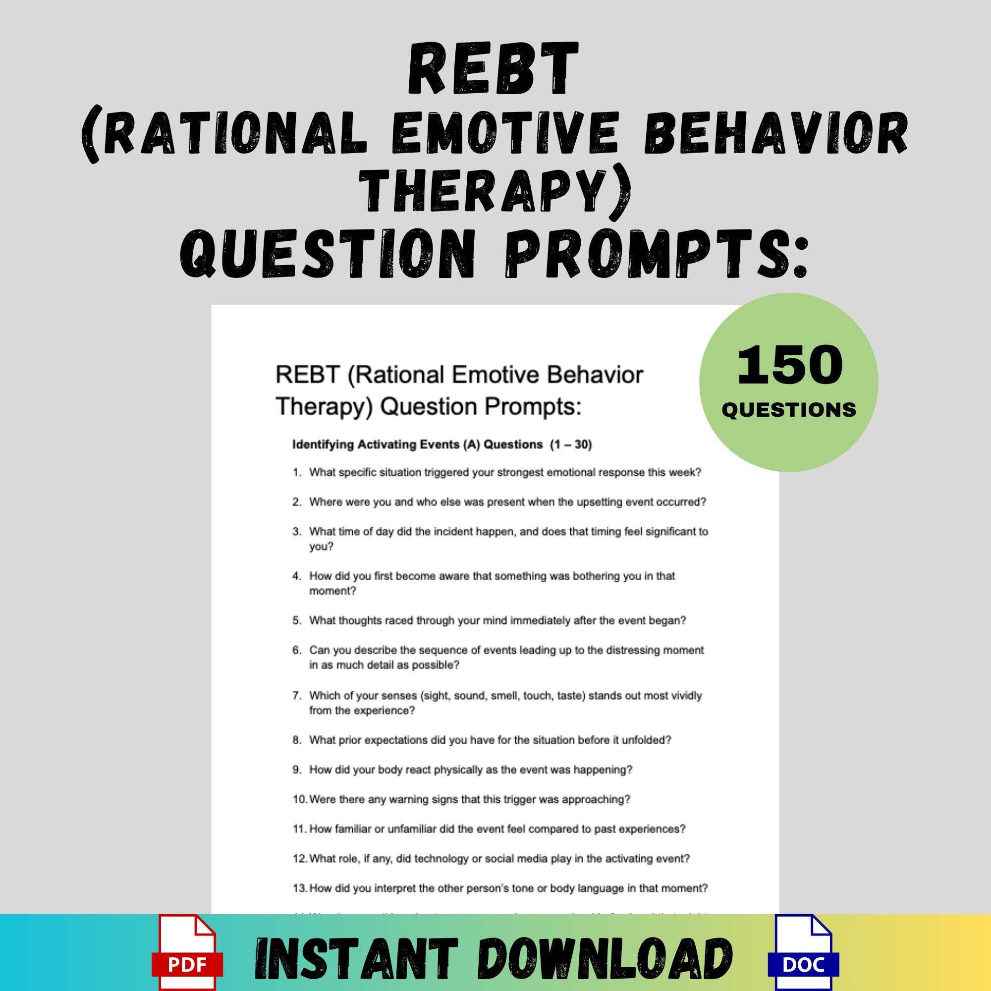 REBT Rational Emotive Behavior Therapy Questions Printable Prompts ...