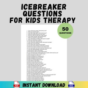 Preguntas para romper el hielo en sesiones de terapia infantil, herramientas de asesoramiento, recursos para terapeutas, materiales imprimibles para terapia infantil, descarga de PDF sobre salud mental