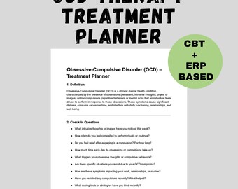 Planificador de tratamiento para el TOC Hojas de trabajo de terapia Herramientas de salud mental Intervenciones Formularios de asesoramiento imprimibles Notas de progreso del cliente Temas de diario