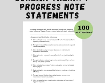 Schema Therapy Progress Notes Therapist Documentation Tool Counseling Print Mental Health Clinical Worksheet Client Tracking Therapy Office
