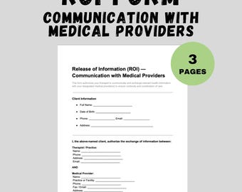 Formulaire d'autorisation de divulgation d'informations (ROI), modèle de consentement HIPAA pour les thérapeutes, PDF modifiable et imprimable