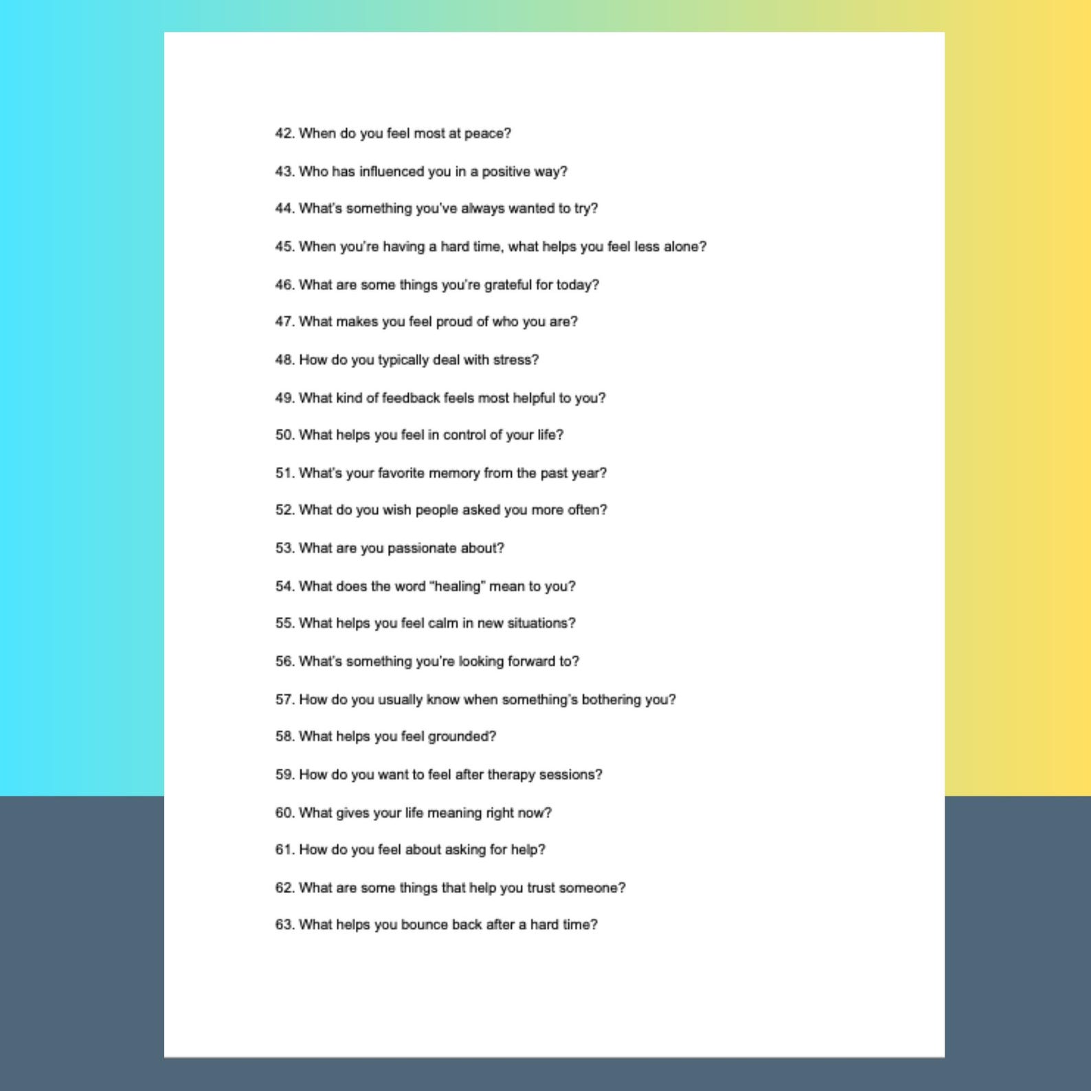 Therapy Rapport Building Questions PDF Counseling Icebreakers for ...
