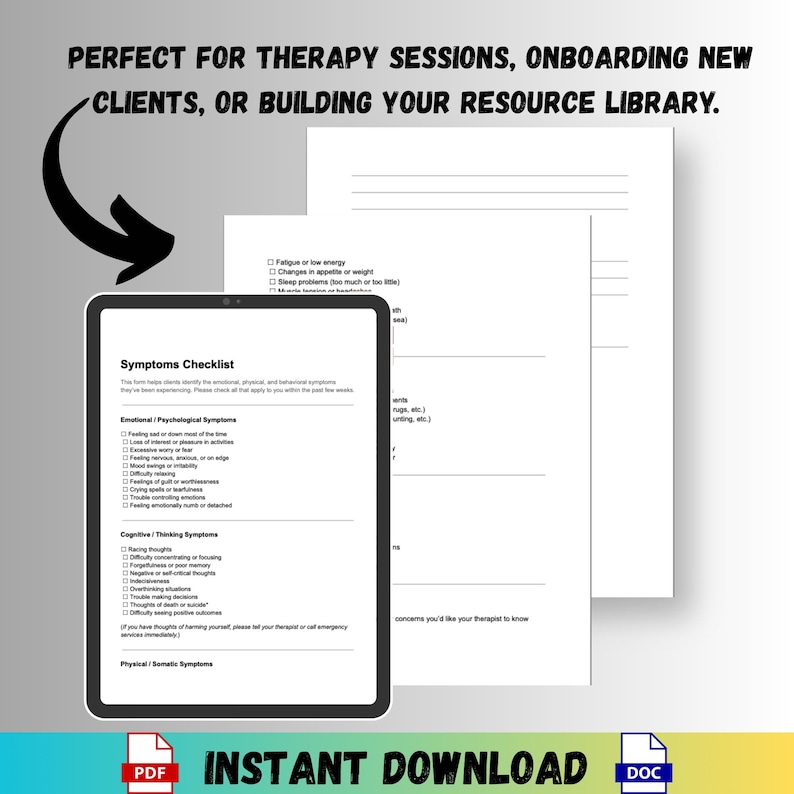 Therapy Intake Checklist.pdf Symptoms Checklist Client Form Therapy Intake Depression Anxiety ...
