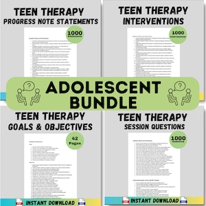 Adolescent Therapy Bundle Teen Progress Note Statements Teen Treatment Plans Goals Objectives Teen Interventions Therapy Teen Questions