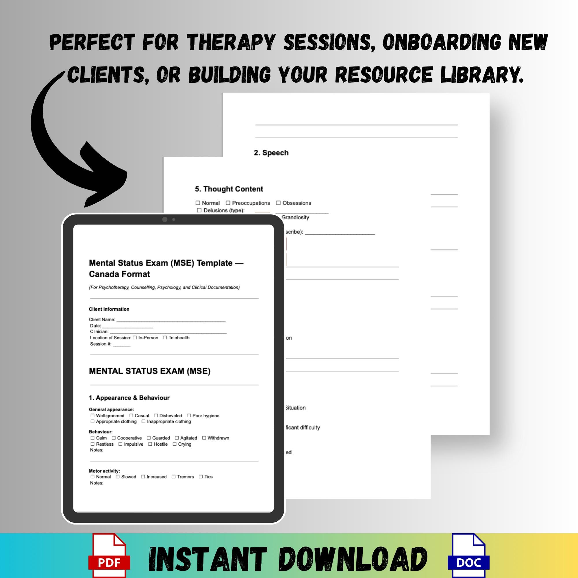 Tenpoint Mse Form Canada Mental Status Exam MSE Template Therapist Clinical Assessment ...